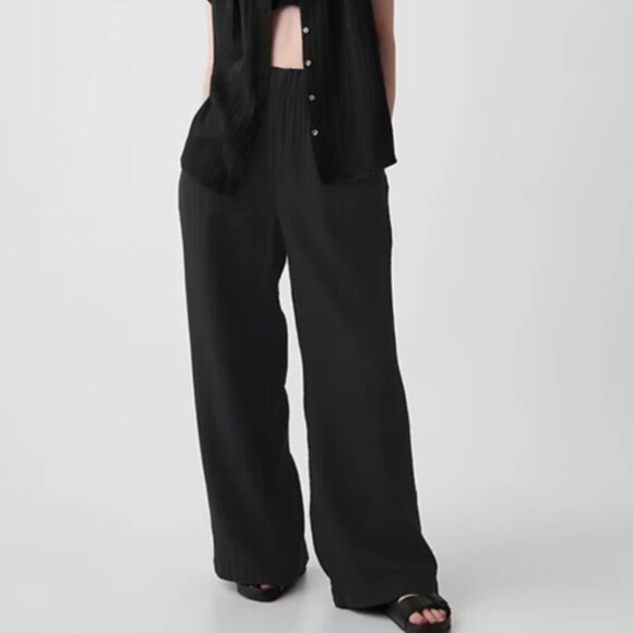 GAP Factory Pants - NEW GAP Factory L Black Crinkle Wide-Leg Pull On Pants Lightweight